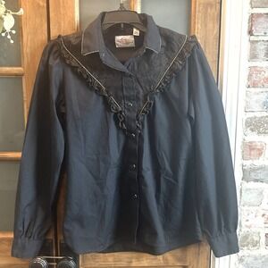 Vtg 80s Kenny Rogers by Karman Womens Western Shirt 11/12 (L) Snaps Gold Accents